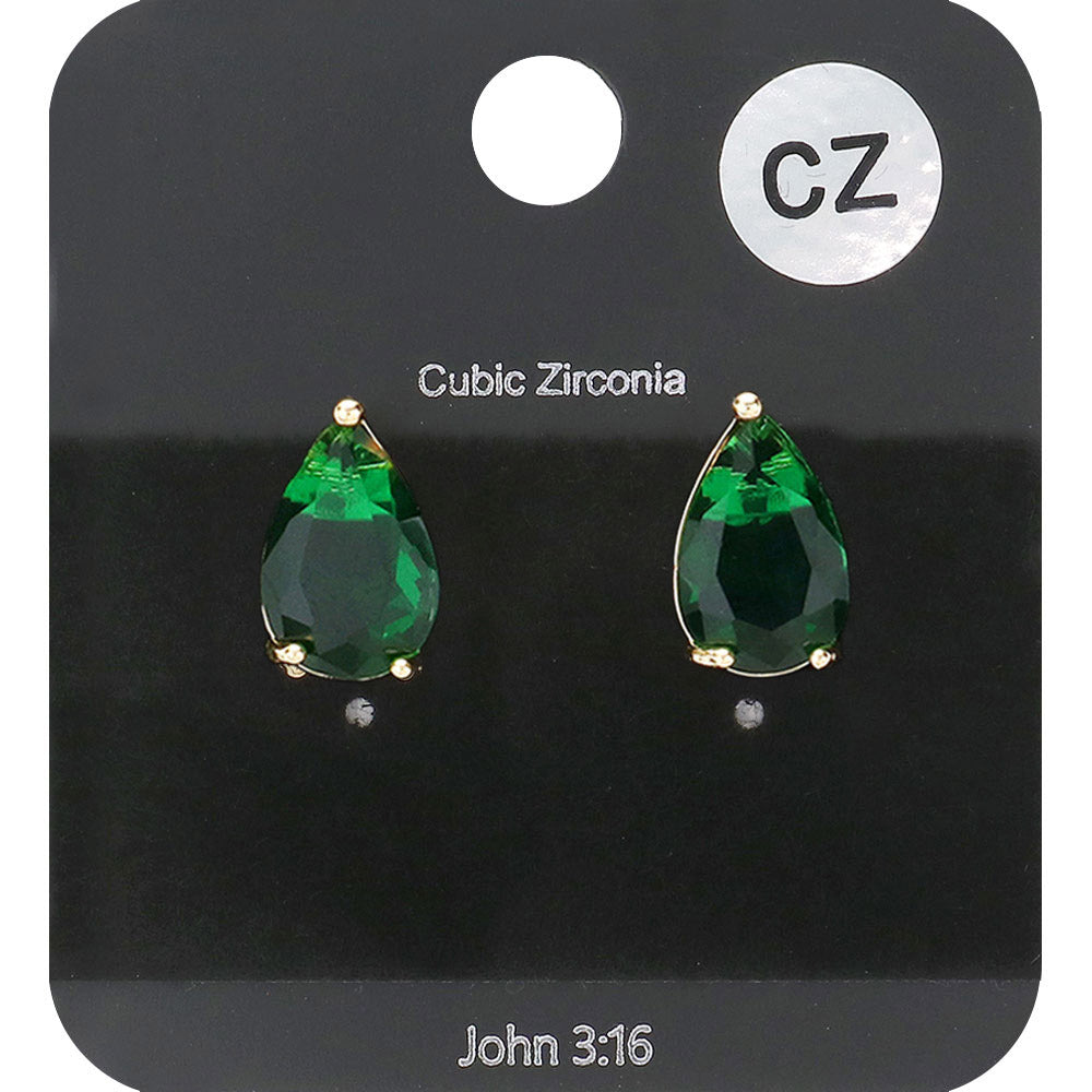 Small Emerald Teardrop Stud Earrings L&M Bling lmbling