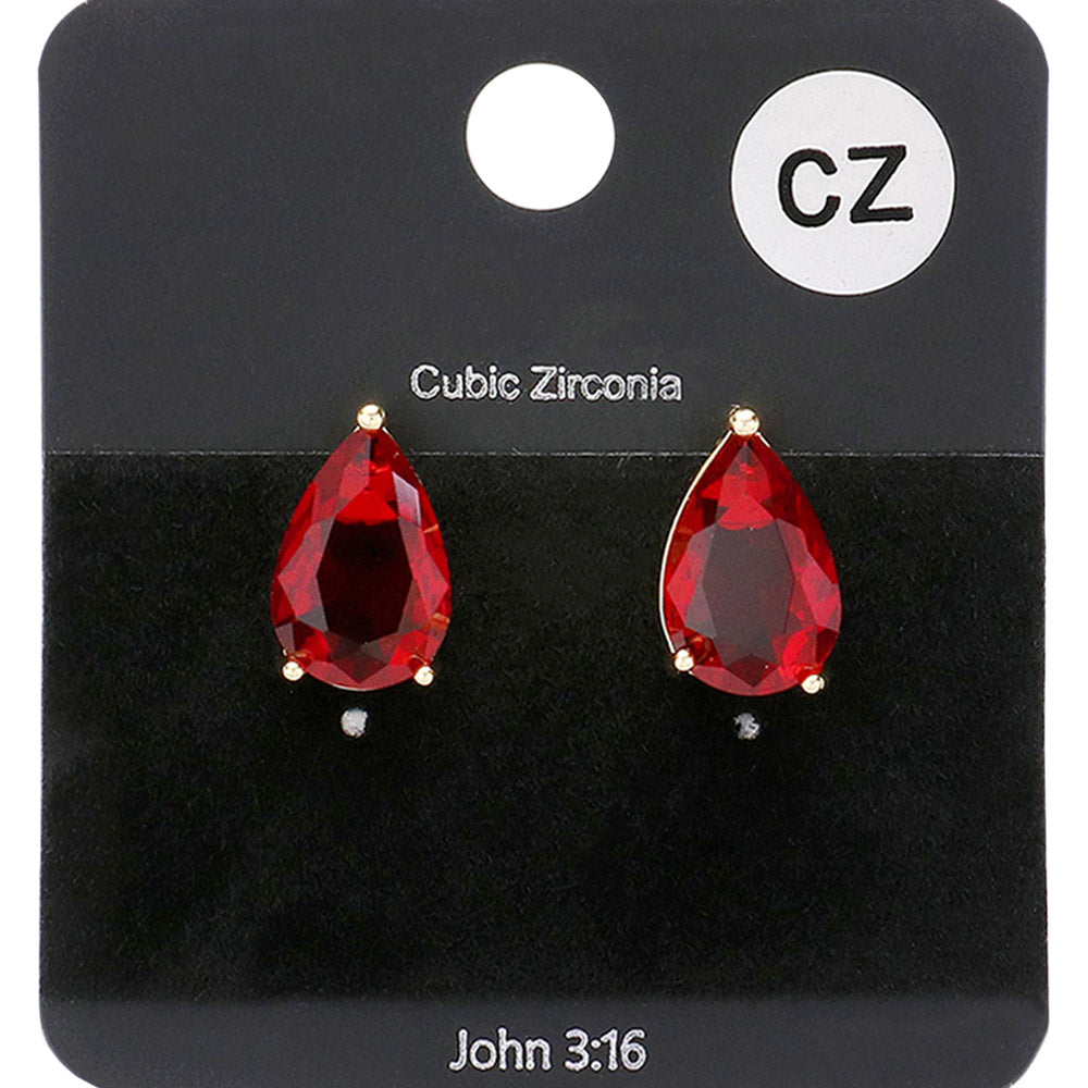 Small Red Teardrop Stud Earrings