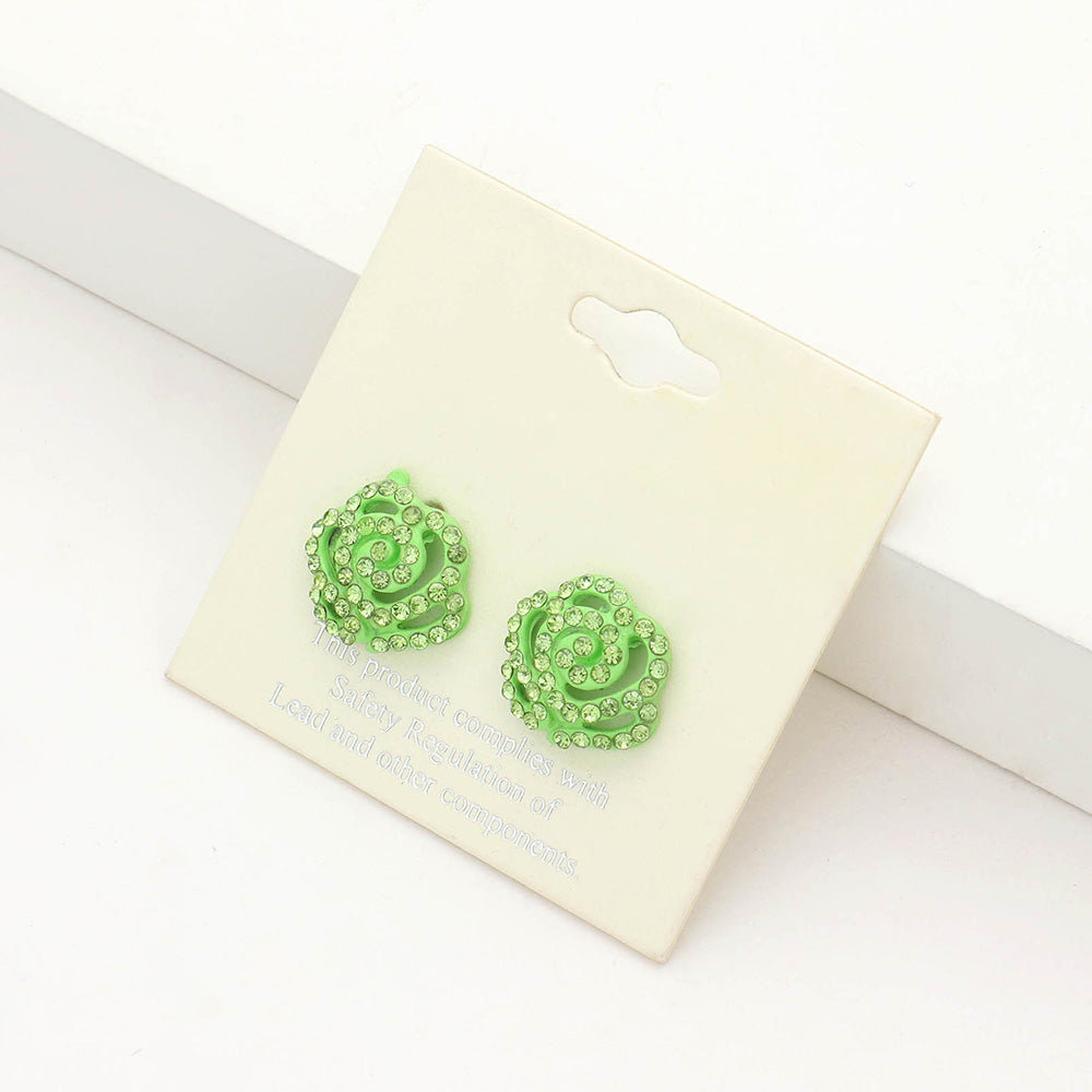 Small Green Crystal Flower Stud Earrings | Green Earrings for Little Girls