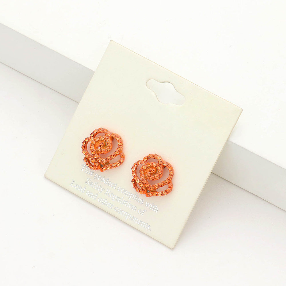 Small Orange Crystal Flower Stud Earrings | Orange Earrings for Little Girls