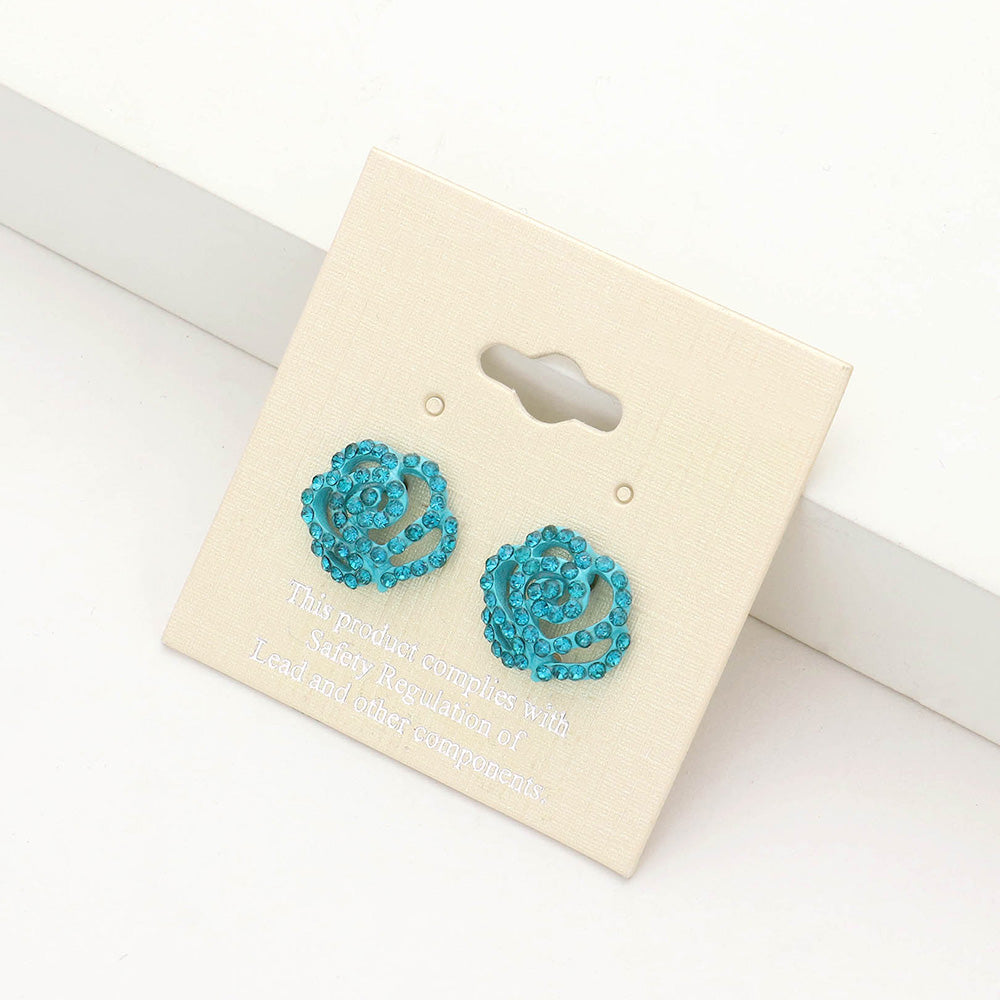 Small Blue Crystal Flower Stud Earrings | Blue Earrings for Little Girls 