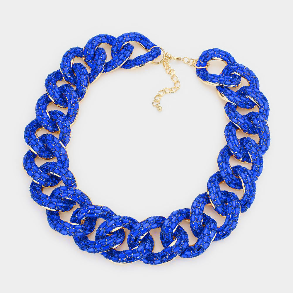 Sapphire Chunky Chain Statement Necklace  – Bold Crystal Jewelry for Pageant Runway & Everyday Glam |  559879
