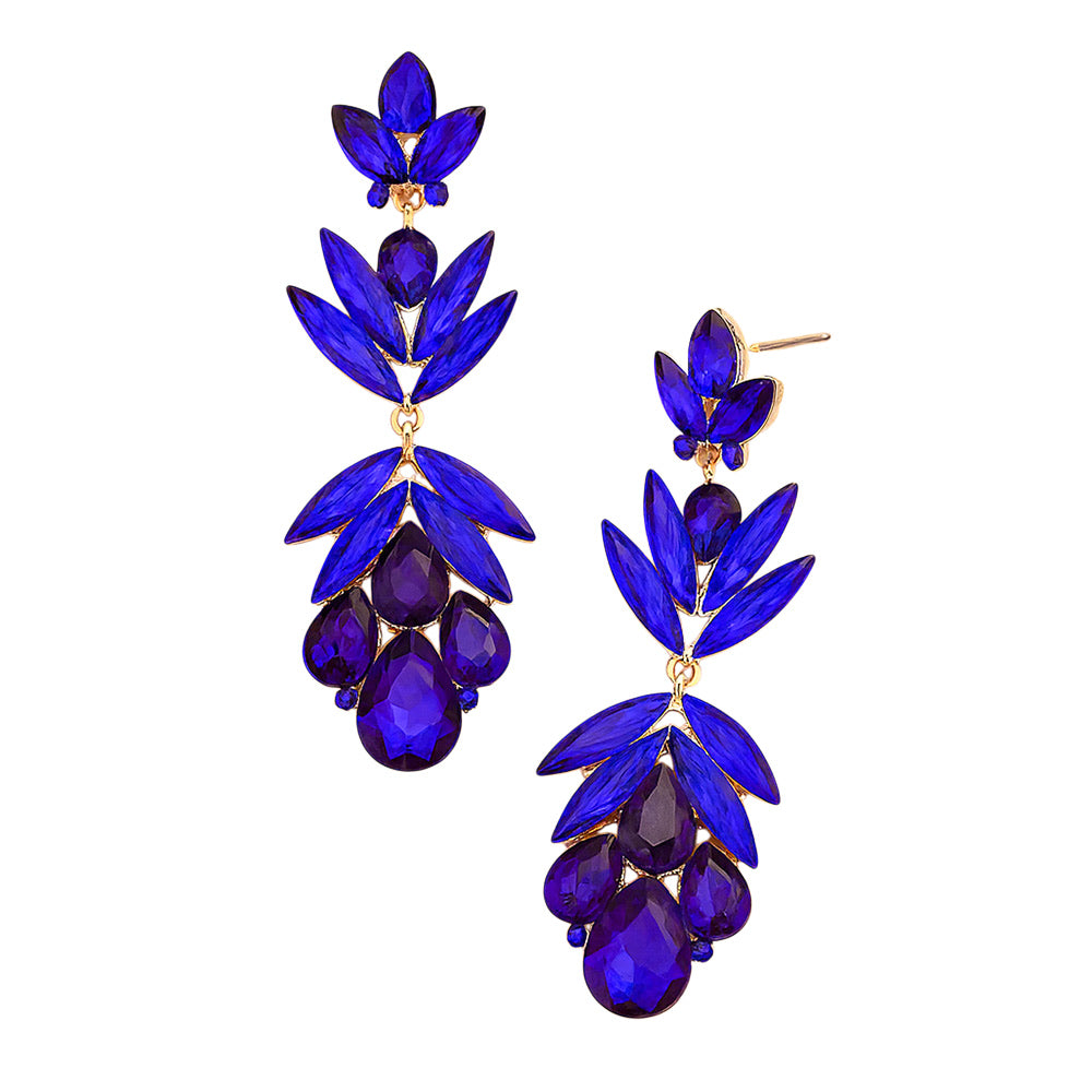 Sapphire Crystal Earrings with Petal Shaped Features gold backed on a white background