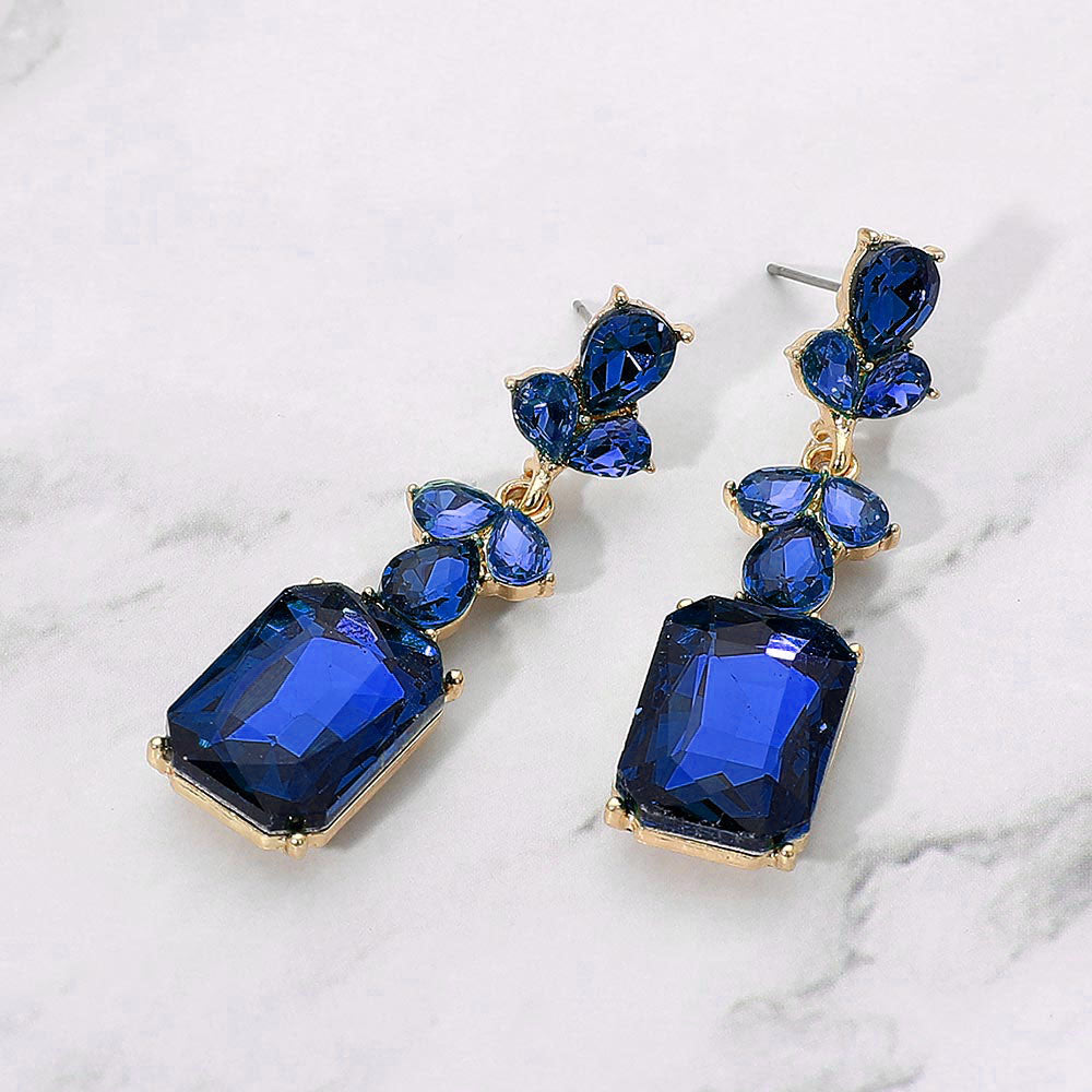 Sapphire Geometric Rectangle Drop Earrings  – Modern Statement Jewelry for Pageant, Evening & Special Events |  681284