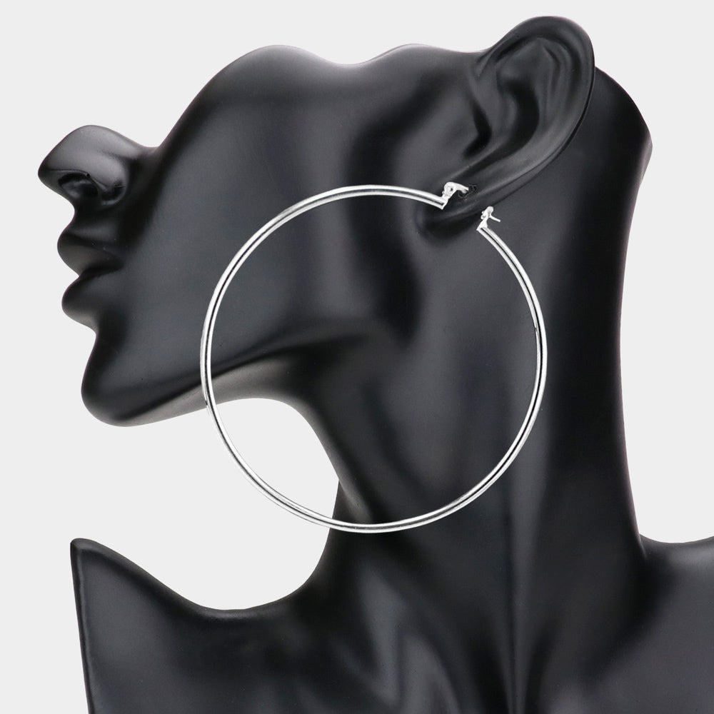 Silver Metal Hoop pin catch earrings on mannequin 3.1