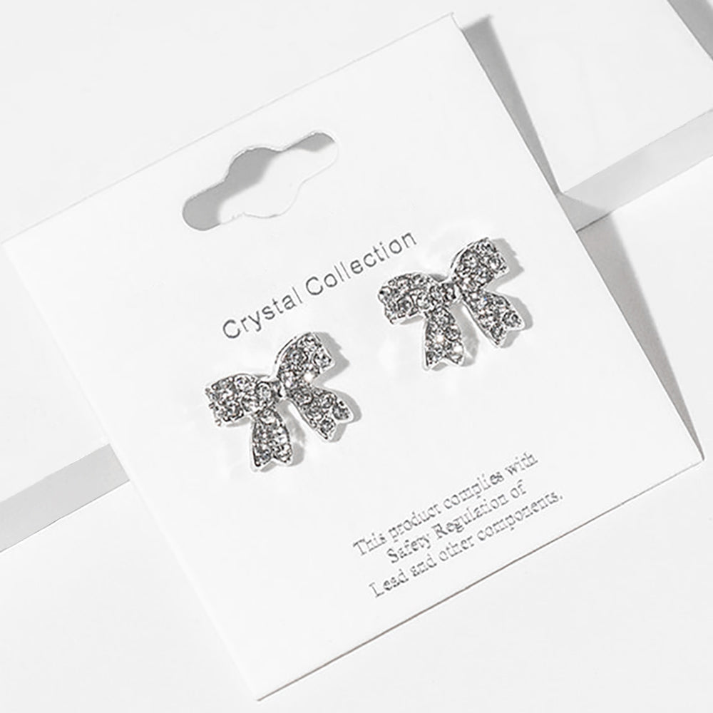 Small Clear Rhinestone Bow Stud Earrings – Sparkly Little Girls Pageant & Everyday Jewelry  |  680030