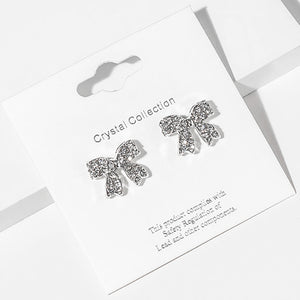 Small Clear Rhinestone Bow Stud Earrings – Sparkly Little Girls Pageant & Everyday Jewelry  |  680030