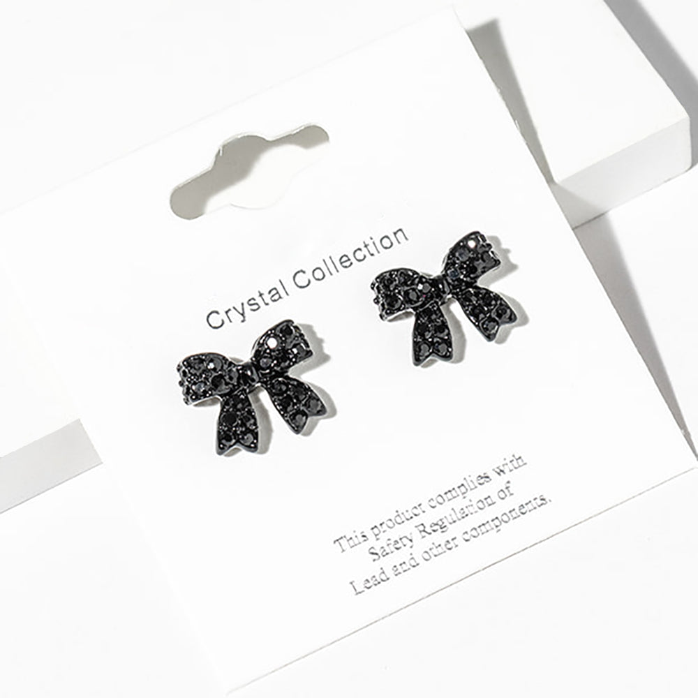 Small Jet Black Rhinestone Bow Stud Earrings  – Sparkly Little Girls Pageant & Everyday Jewelry  |  680025