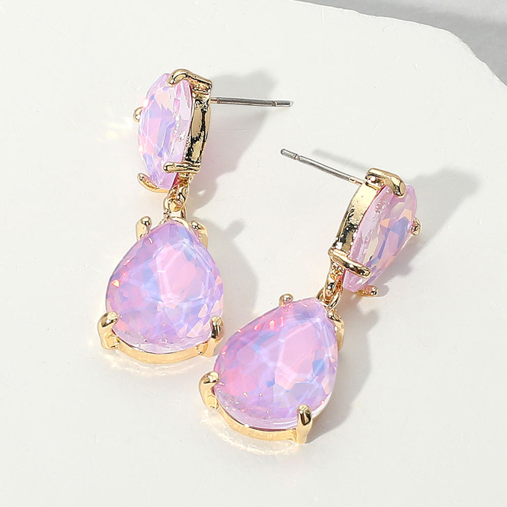 Small Lavender Opal Double Teardrop Dangle Pageant Earrings  | Interview Earrings | 664491