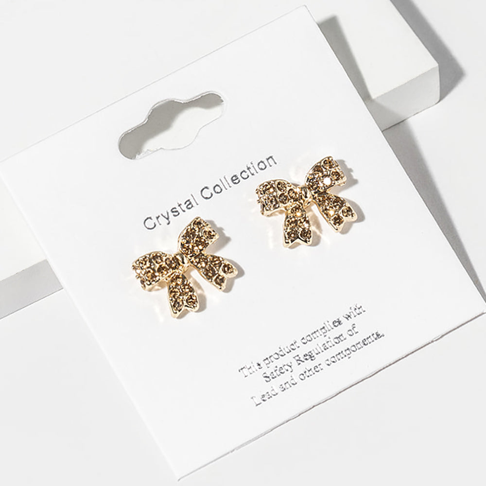 Small Light Topaz Rhinestone Bow Stud Earrings – Sparkly Little Girls Pageant & Everyday Jewelry  |  680026