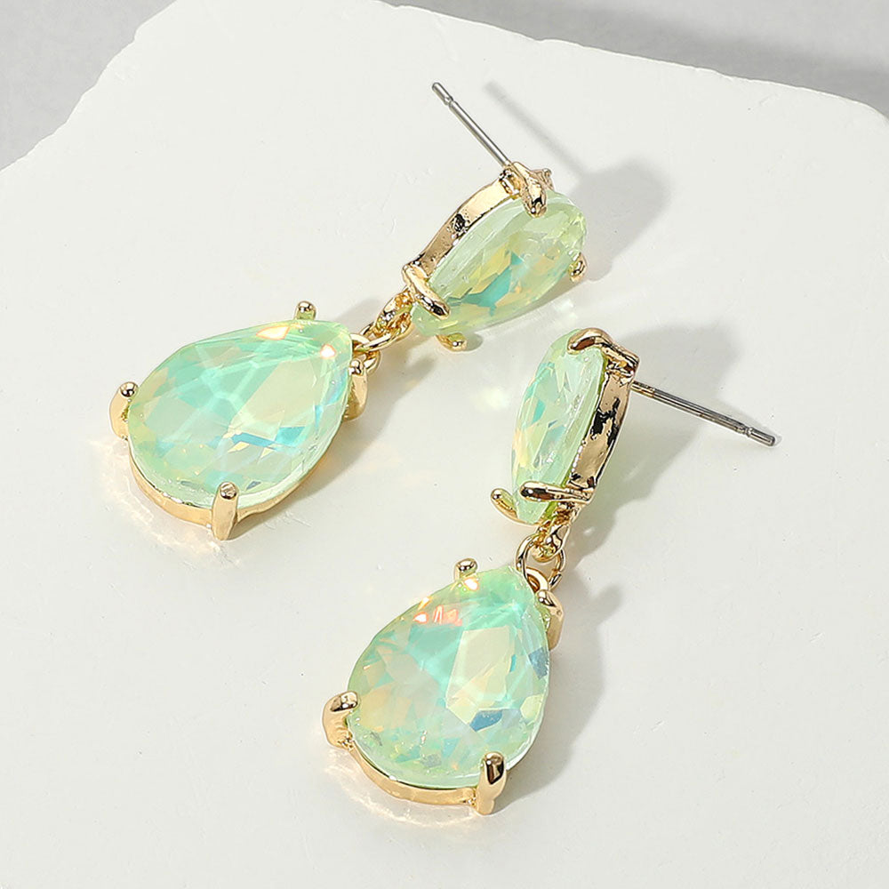 Small Mint Opal Double Teardrop Dangle Pageant Earrings  | Interview Earrings | 664492