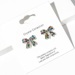 Small Multi-Color Rhinestone Bow Stud Earrings – Sparkly Little Girls Pageant & Everyday Jewelry  |  680028