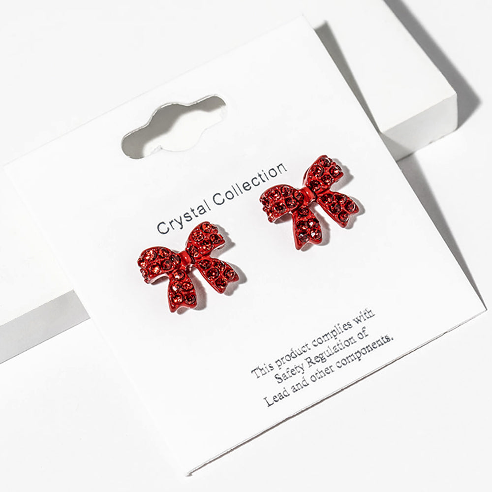 Small Red Rhinestone Bow Stud Earrings – Sparkly Little Girls Pageant & Everyday Jewelry  |  680027