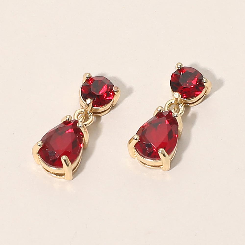 Small Red Round Teardrop Dangle Pageant Earrings on Gold | Interview Earrings | 693190