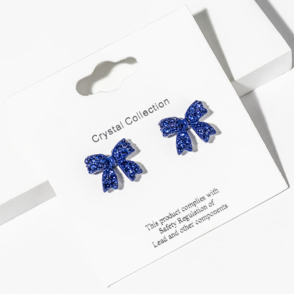 Small Sapphire Rhinestone Bow Stud Earrings – Sparkly Little Girls Pageant & Everyday Jewelry  |  680032