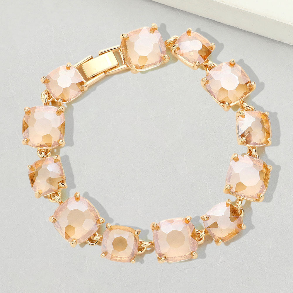 Topaz/Gold Stone & AB Cushion Square Stone Link Evening on Gold-Pageant-Prom-Special Occasion