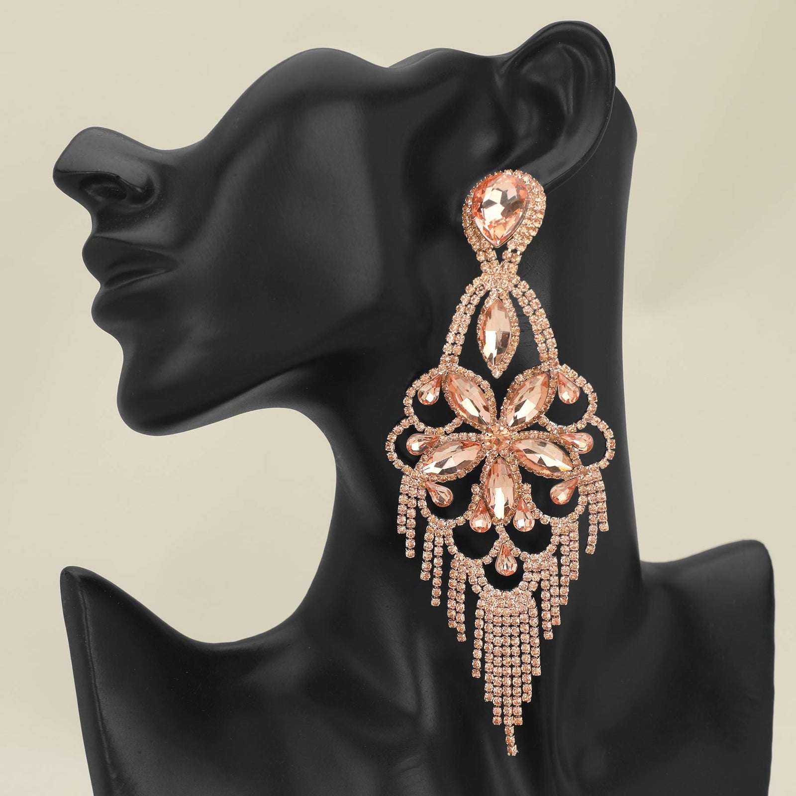Very Large Light Weight Peach Crystal Flower Fringe Earrings on Rose Gold | 689702 (Copy)
