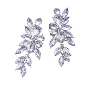 Violet Purple crystal marquise statement earrings on silver with a cascading arrangement of faceted marquise stones, displayed on a white background.