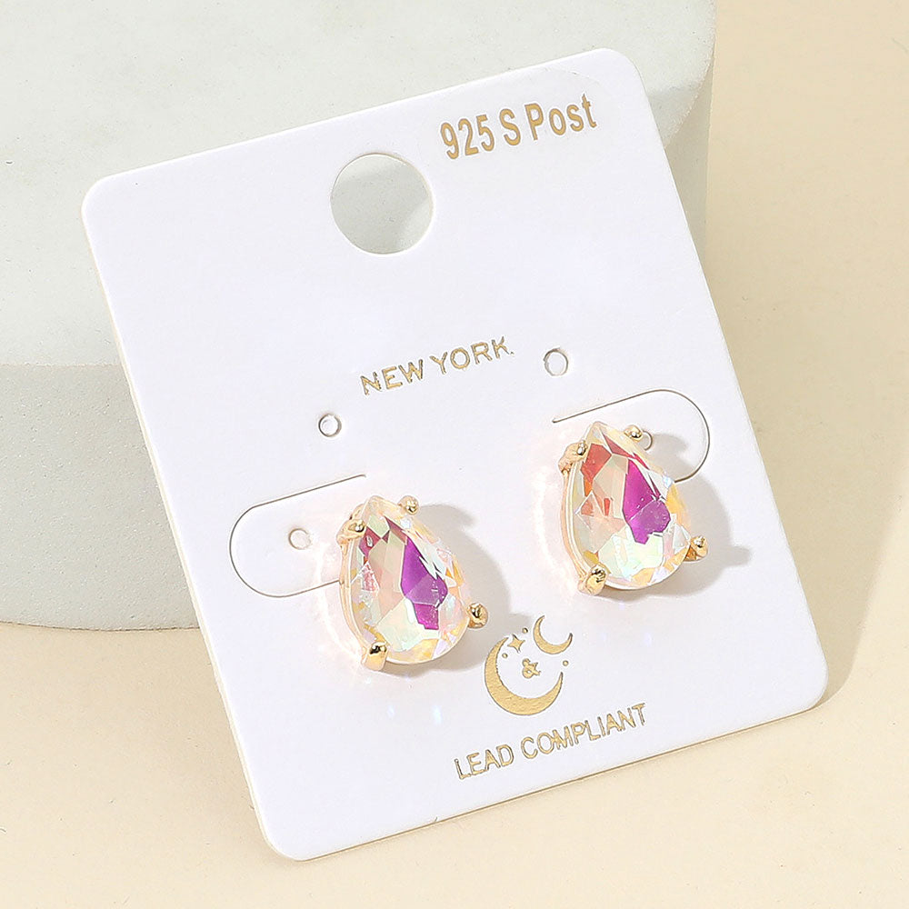 White AB Teardrop Stud Earrings  | White AB Stud Earrings | Interview Earrings