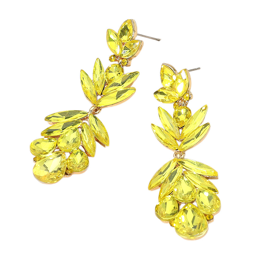 Yellow Crystal Earrings with Petal Shaped Features gold backed on a white background