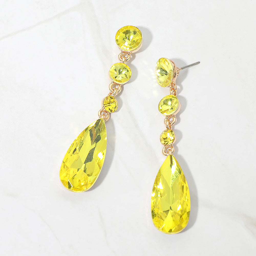 Yellow Multi Stone Dangle Earrings on Gold for Pageant, Prom & Special Events | 693655