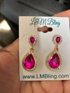 Small Fuchsia Crystal and Rhinestone Dangle Earrings
