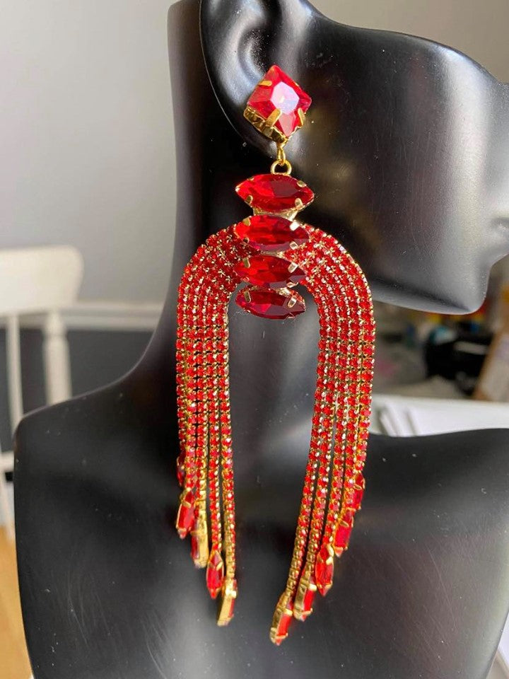 Buy Online Fancy Red Long Tassel Earring| jewellery for women| menjewell.com