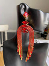 Elegant Red Rhinestone Chandelier Pageant Earrings | Prom Earrings | LMB - 001