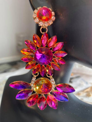 Purple Crystal Starburst Statement Pageant Earrings