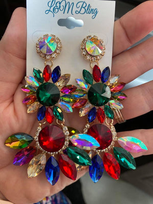 Multi-Color Crystal Starburst Statement Pageant Earrings | GE2139GDMT