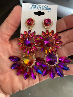Purple Crystal Starburst Statement Pageant Earrings | GE2139GDPUAB