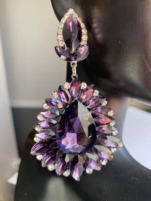 Purple Crystal Drop Statement Earrings | Prom Earrings | GE2135RHPU