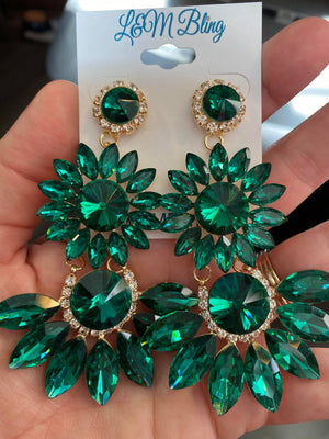 Emerald Crystal Starburst Statement Pageant Earrings | GE2139GDEM