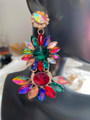 Multi-Color Crystal Starburst Statement Pageant Earrings