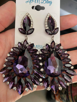Purple Crystal Drop Statement Earrings | Prom Earrings