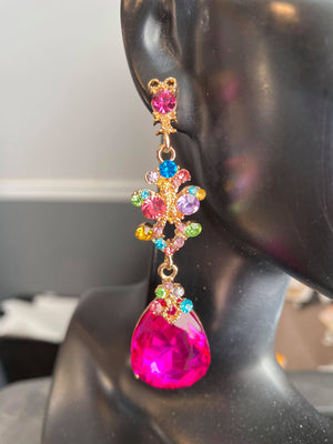 Fuchsia Multi Gold Color Drop Earrings