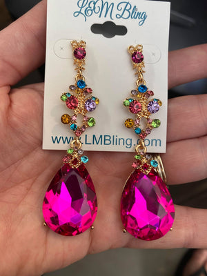 Fuchsia Multi Gold Color Drop Earrings