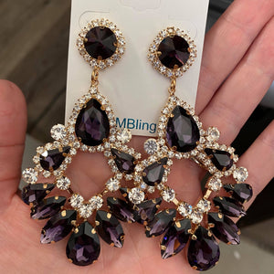 Large Purple Crystal Teardrop Chandelier Earrings