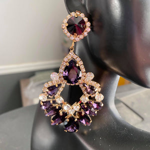 Large Purple Crystal Teardrop Chandelier Earrings