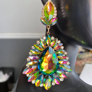 Multi-Color Crystal Drop Statement Earrings on Gold | Prom Earrings | 469556