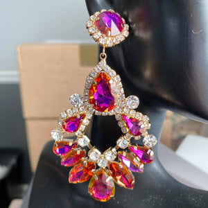 Large Purple AB Crystal Teardrop Chandelier Earrings 