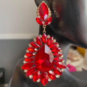 Red Crystal Drop Statement Earrings | Prom Earrings | 491864