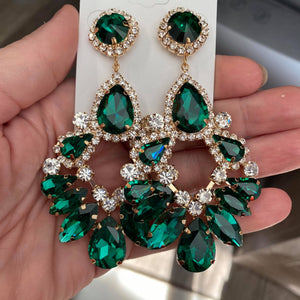 Large Emerald Crystal Teardrop Chandelier Earrings