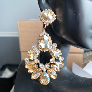 Large Gold Crystal Teardrop Chandelier Earrings 