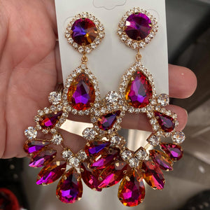Large Purple AB Crystal Teardrop Chandelier Earrings 