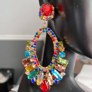 Multi Colored Crystal Oval Pageant Earrings | Prom Earrings |
