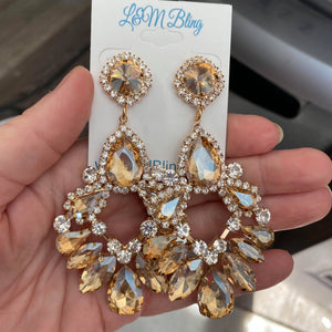 Large Gold Crystal Teardrop Chandelier Earrings