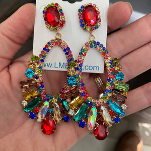 Multi Colored Crystal Oval Pageant Earrings | Prom Earrings |
