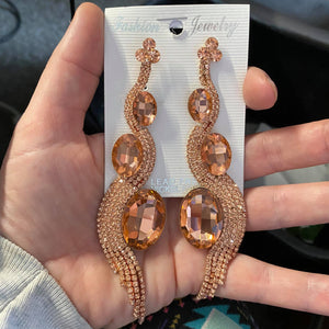 Large Peach Crystal Pageant Earrings