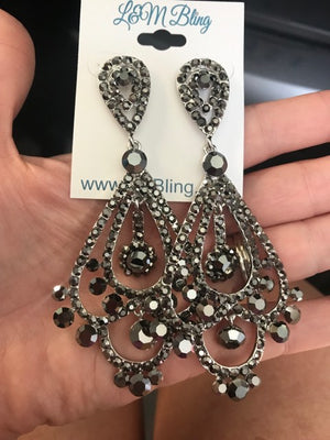 Black Diamond Chandelier Pageant Earrings| H202-13